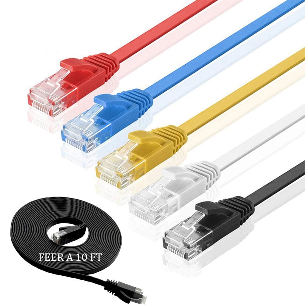 Cat 6 Ethernet Cable(Mixed Color 5 Pack) Cat6 Internet Network Cable Flat,Ethernet Patch Cables Short,Computer LAN Cable with Snagless RJ45 Connectors (1.5 Ft- 5 Pack)