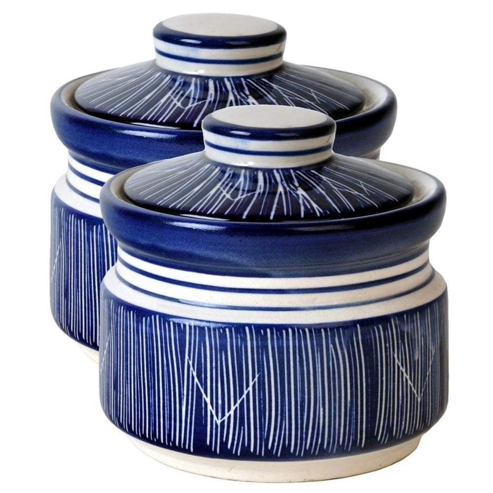 Craftghar Ceramic Kitchen Storage Jars, Ghee Pot Blue Ideal for (Curd, Pickle, Spices, Chutney, Dry Fruits, Sugar etc)