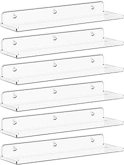 Lifewit Floating Shelves for Wall, 6 Pack 15" Clear Acrylic Shelf Room Decor for Book/Figures/Photo/Makeup in Bathroom, Book Shelf, Living Room, Bedroom, Kitchen Storage and Organization
