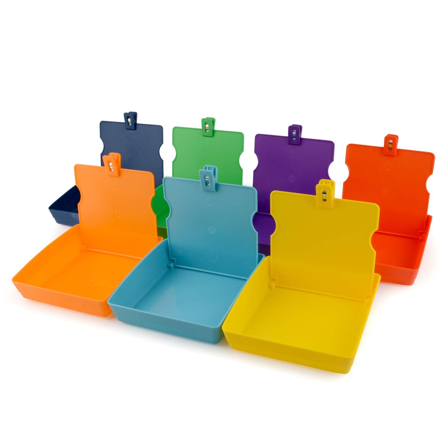 UltrassistLarge Size Dental Lab Working Pan, Plastic Lab Work Case with Assorted Colors (7 Pack), Includes Plastic Clip for Holding Prescription, Great Container Tray to Organize Your Labratory