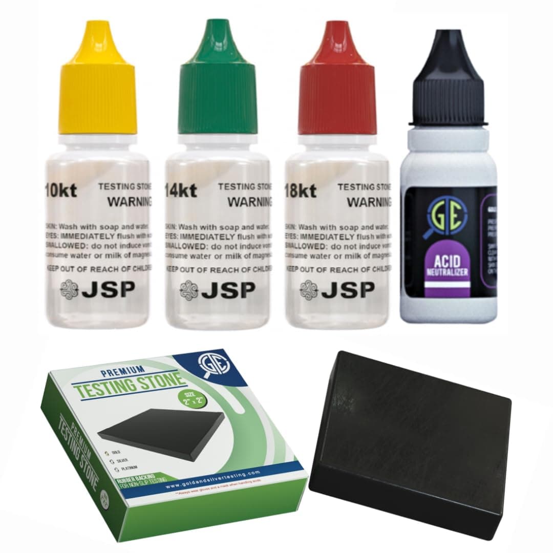 Gemtone Gold Testing Kit, 10K 14K 18K Testing Solutions with Stone, Professional Jewelry Purity Test Set, USA