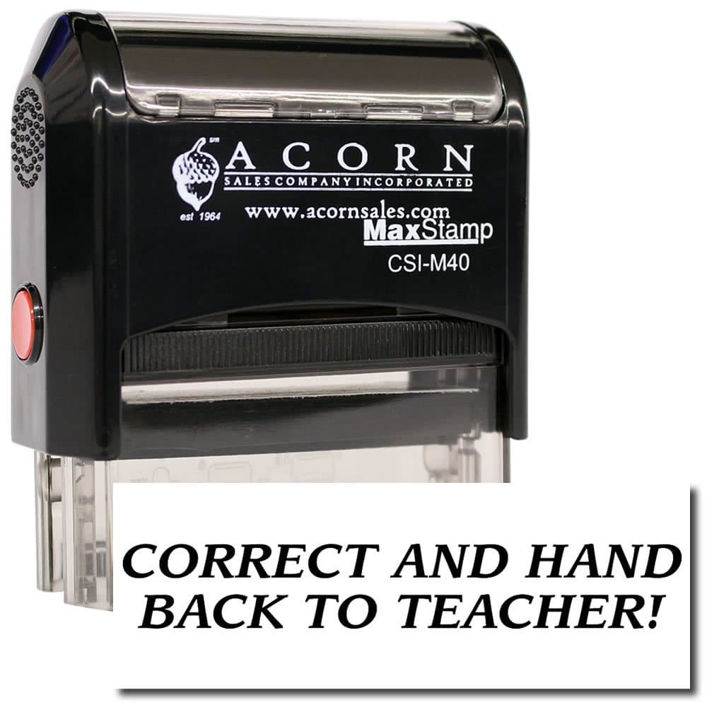 MaxStamp - Self-Inking Correct and Hand Back to Teacher Stamp (Blue Ink)