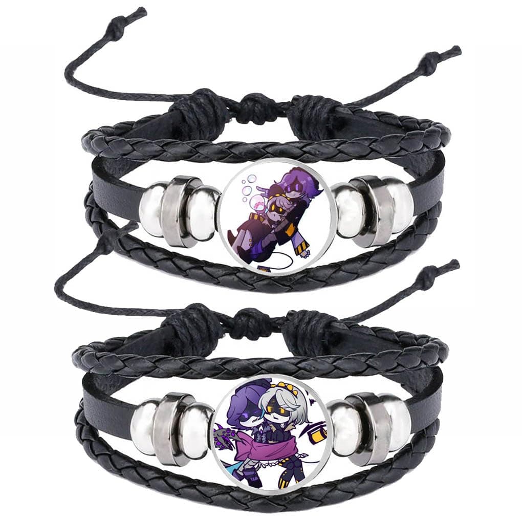 2 Pcs Murder Uzi Drone Leather Bracelet Multi-layer Leather Braided Bangle Costume Jewellery Vintage Bracelet J N V Cosplay Accessories