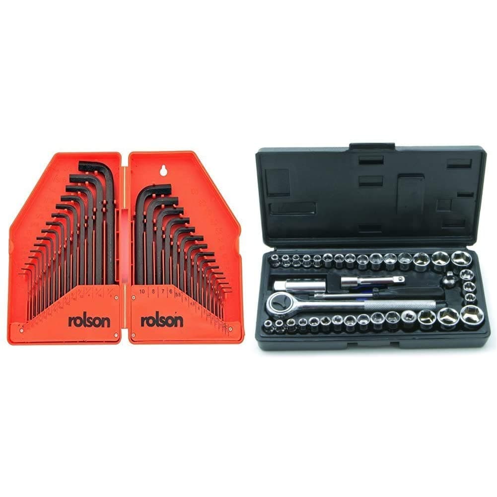 Rolson 40345 Hex Key, 30 Pieces & 36109 Socket Set - 40 Pieces