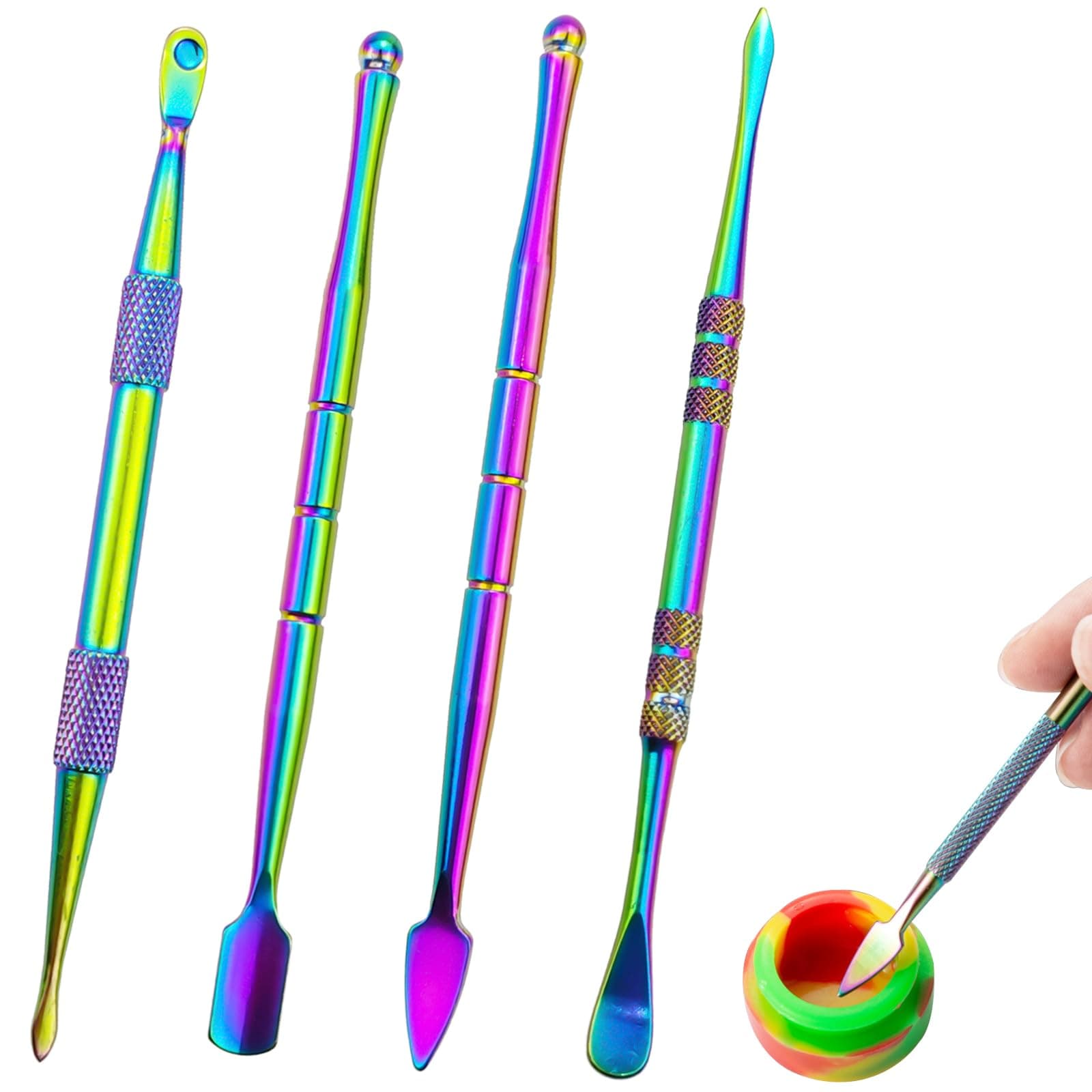 4 Pack Wax Carving Tools, Stainless Steel Sculpting Tools, Double-Ended Carving Tools for Wood, Wax, Clay, Pottery, Rainbow Color