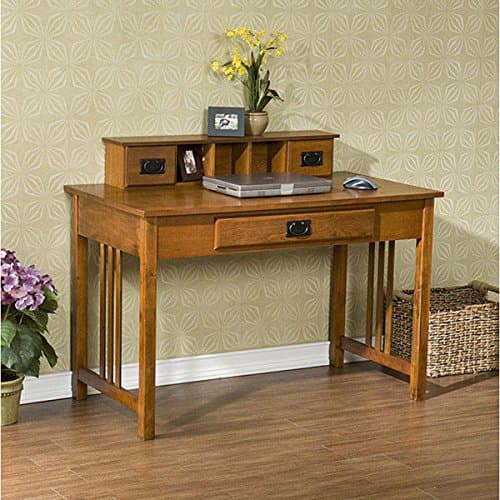 Upton Home Mission Oak Work Desk Top Organizer Includes Two Drawers And Three Cubbies For Easy Storage.