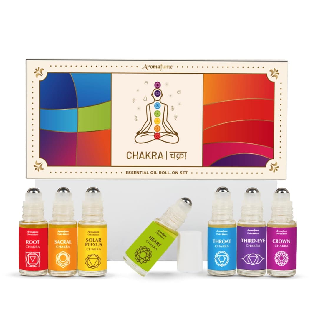 Aromafume 7 Chakra Essential Oil Blend Roll-On Set by | 7 x 6ml | 1 x Sahasrara, Ajna, Vishuddha, Anahata, Manipura, Swadhisthana, Muladhara | Yoga, Meditation, Chakra Alignment & Aromatic Wellness