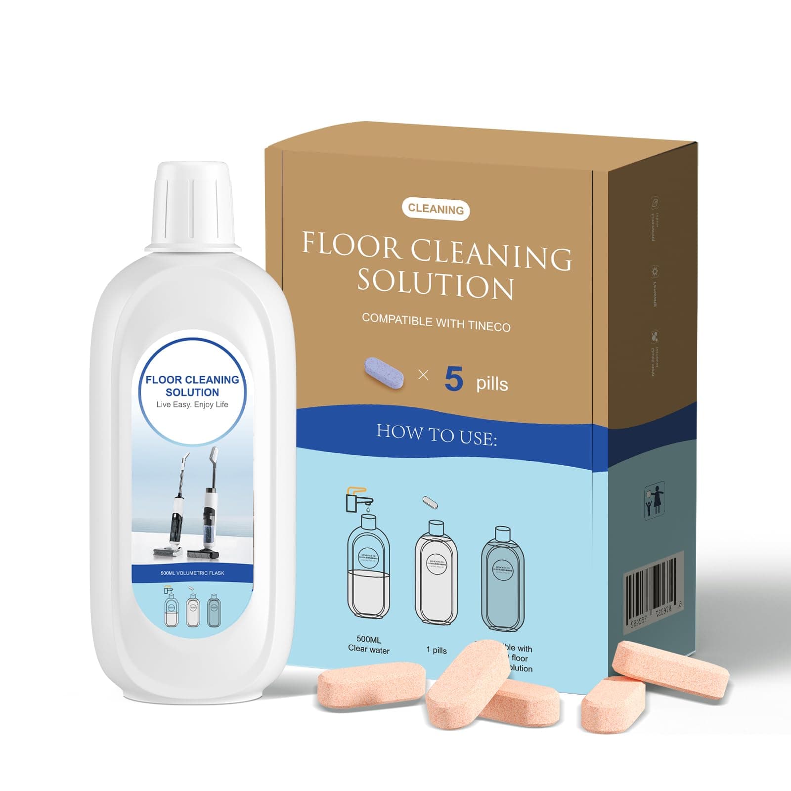 5 Bottles Compatible with Tineco Cleaning Solution Pet 500ml Per Bottle Orange Scents Floor Cleaner Compatible with All Robot Vacuums with Mopping and Cordless Wet/Dry Vacuum (Orange Scents)