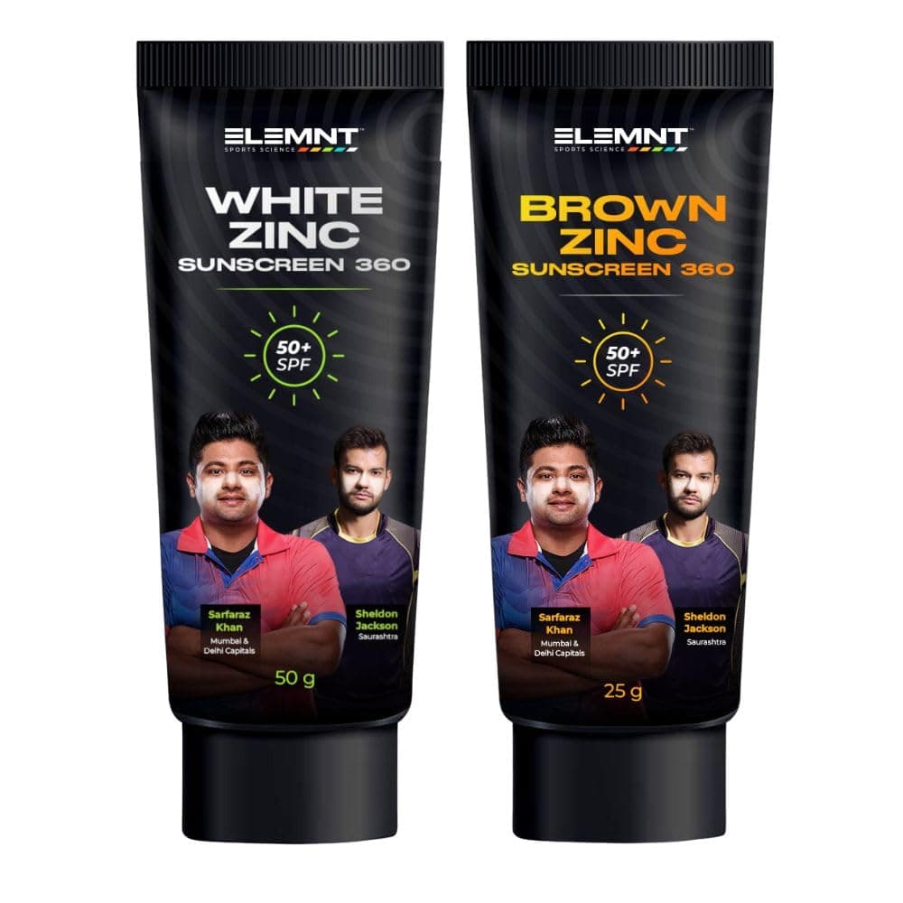 Elemnt Brown Zinc Sunscreen + White Zinc Sunscreen Combo Pack | SPF 50+ Zinc Sunscreens for Cricketers & Sports | Paraben & Sulphate Free | Water & Sweat Resistant Sunscreen that Lasts 6 Hrs+ | 100gm