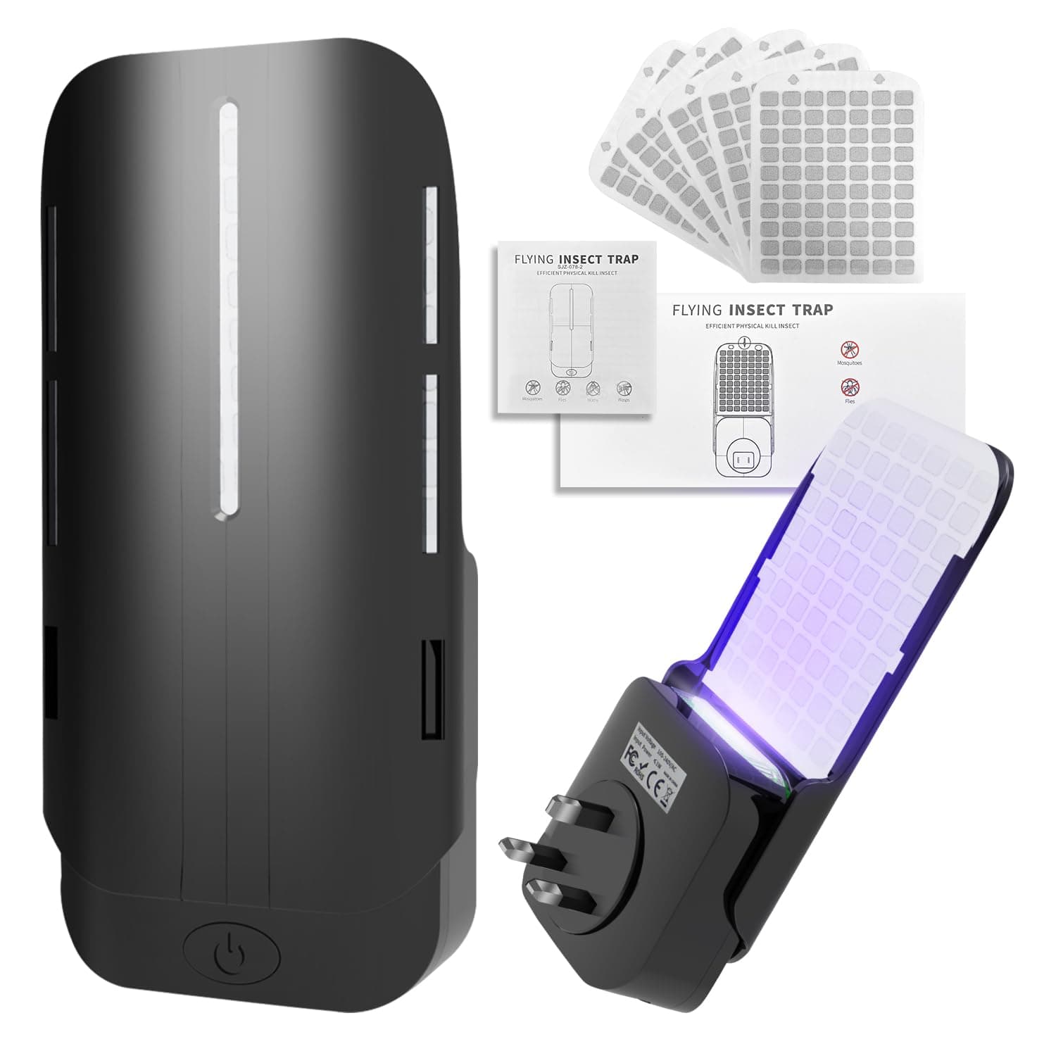 NecomiFlying Insect Trap Plug-in Mosquito Killer Indoor Mosquito Fly Trap, UV Purple Light Trap Silent Fly Killer Lamp, with Two Adjustable Brightness, 5 Sticky Papers, 1 Piece