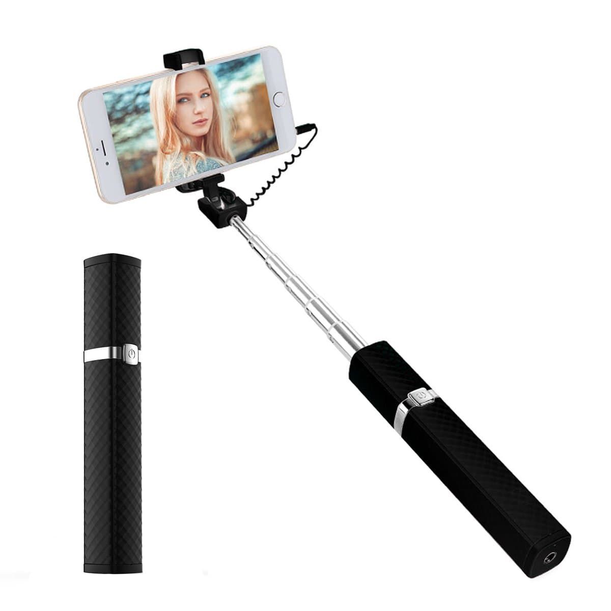 BLUBOO S3 Selfie Sticks One-Piece U-Shape Wired Handheld Monopod for Most Other Smartphones of IOS and Android System [Black]