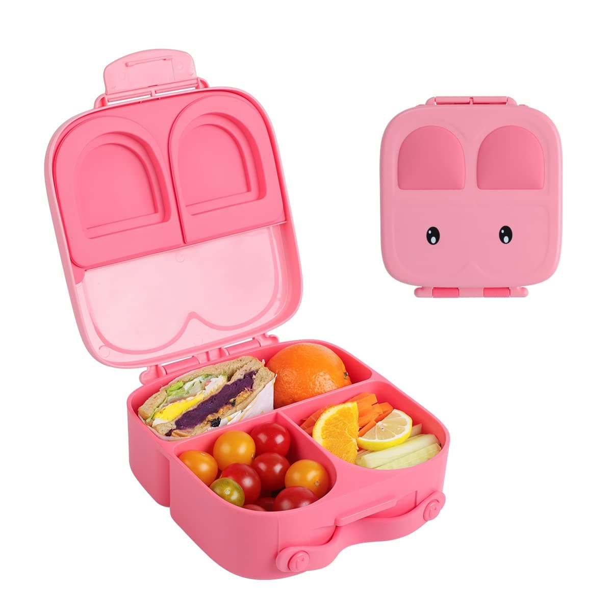 Snack Attack TM Lunch Box Bento style Bunny Shape Pink Color for Kids|3/4 Convertible Compartments| BPA FREE|LEAK PROOF| Dishwasher Safe | Back to School Season |Food Graded Materials (Pink)