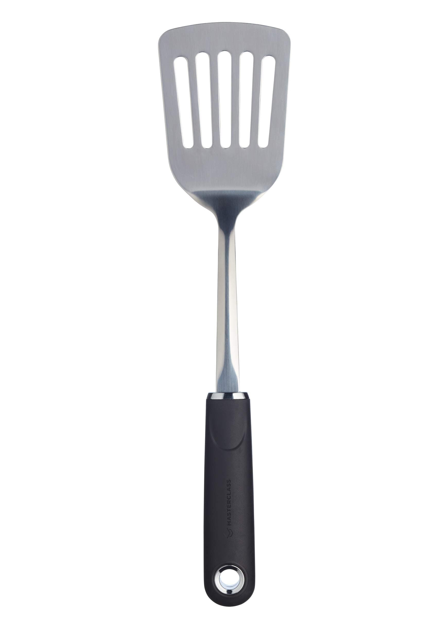 MasterClass Fish Slice / Slotted Turner with Soft Grip Handle, Stainless Steel, 35.5 cm, Black