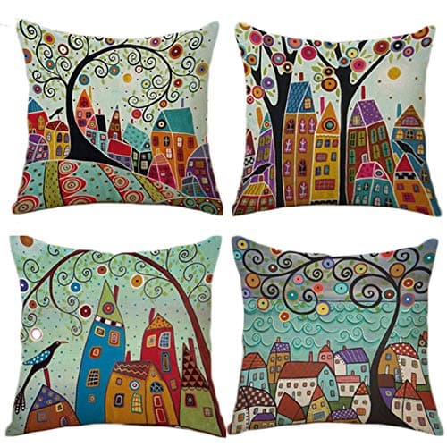 Tbing Pillowcases Canvas Decorative Throws Pillows Cushions Covers Creative Pillowcase for Sofa Bedroom Set of 4, 18x18 Inch (Art)