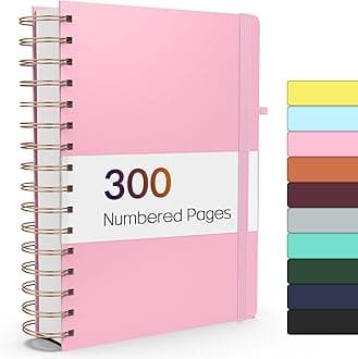 Forvencer Lined Spiral Journal Notebook with 300 Numbered Pages, A5 Thick Journals for Writing with 100GSM Paper, Hardcover Notebooks with Contents for Work, School, Women, Men, Pink
