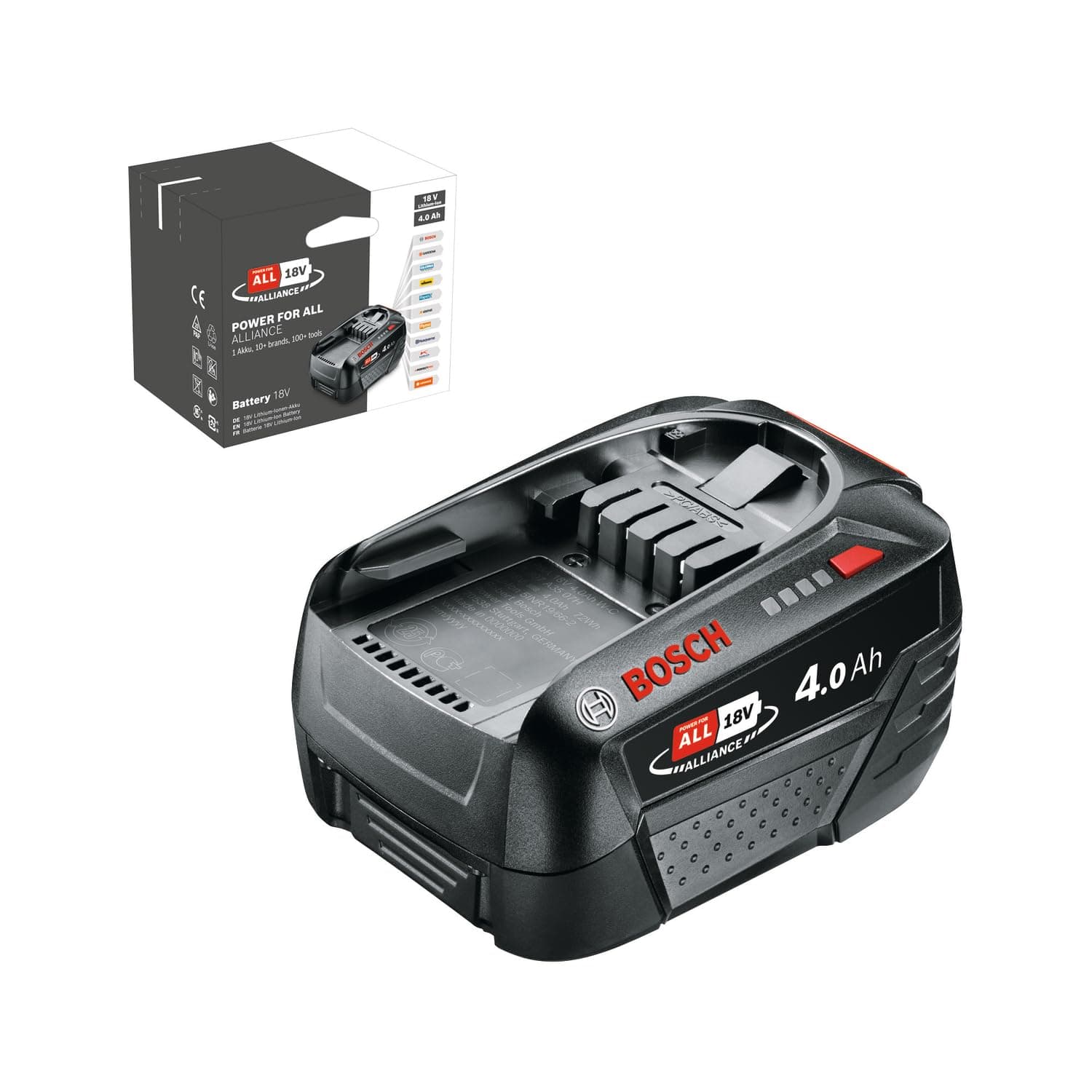 Bosch Battery pack PBA 18V 4.0Ah W-C (18 volt System, 4.0Ah, in Carton Packaging)