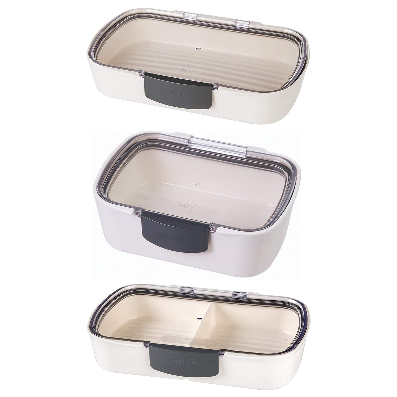 PREPWORKSDeli ProKeeper 3-Piece Set: Mini (0.66 QT), Split (1.45 QT), and Standard (1.45 QT) Airtight Containers with Silicone Seals, Clear Lids, Date Windows & Grooved Bottoms to Keep Food Fresh