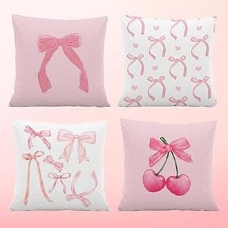4 Packs Plush Fabric Cushion Covers, 45x45cm Pink Pillowcase for Home Decor Watercolor Room Decor for Teen Girls Cute Coquette Room Decor Pillow Covers for Living Room Decoration, Gifts for Women