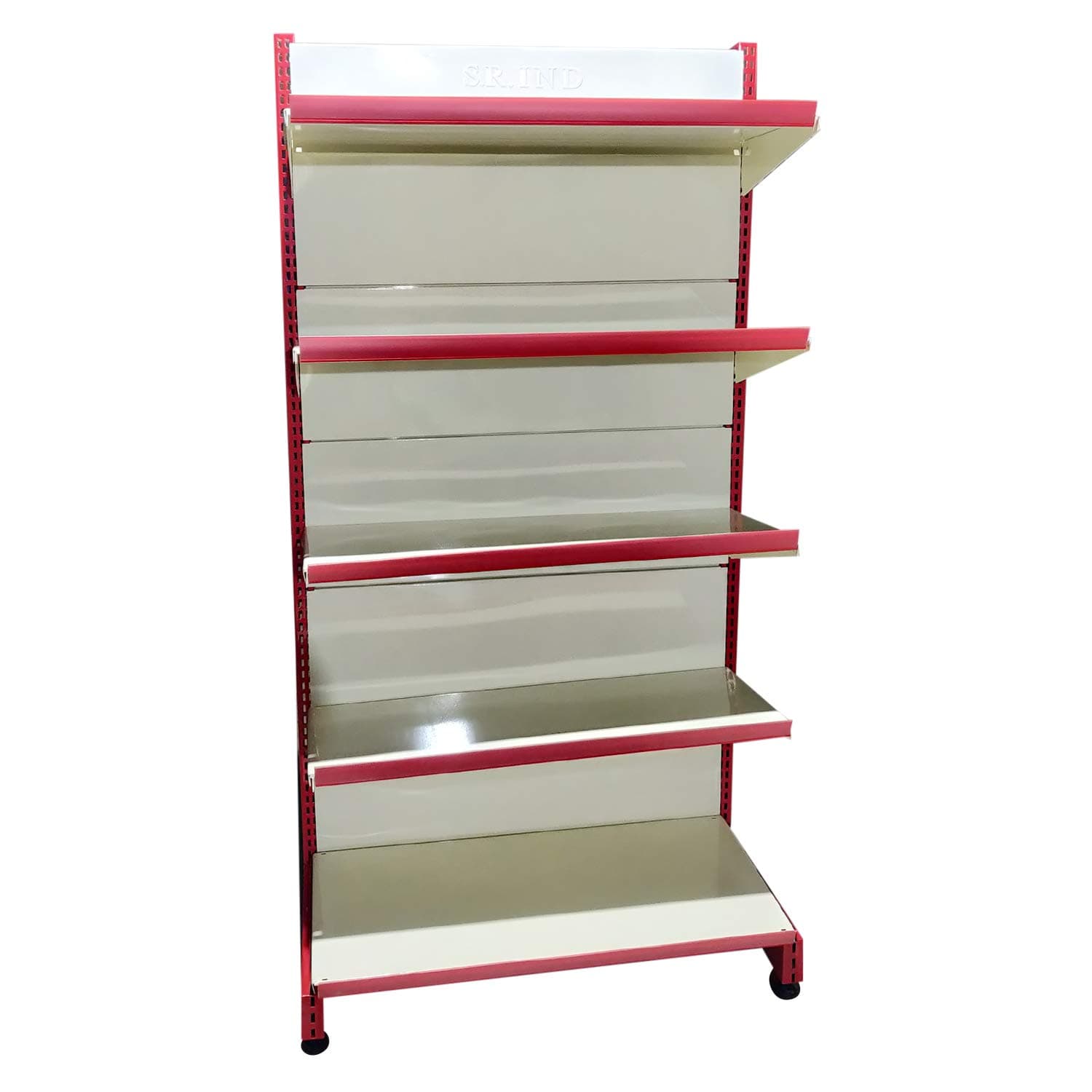 IRONIC Slotted Channel Rack | Grocery Rack | Multipurpose Adjustable Iron Rack for Kitchen, Shops and Book Shelf | Rack for God & Pooja Room (Wall Mounted) Red & Ivory (Wall Rack 6FEET X 3FEET)