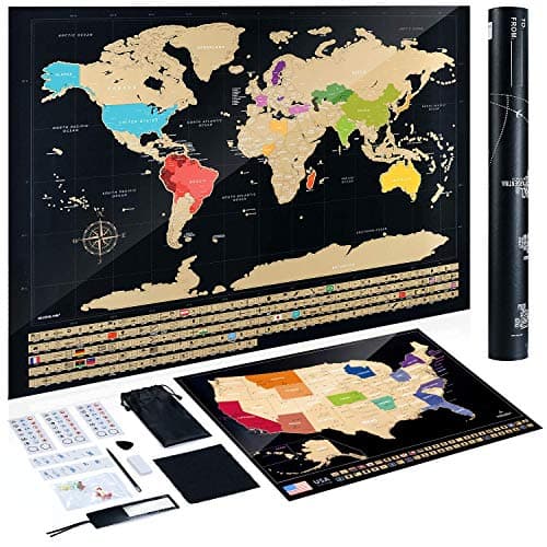 Hutikla Premium Extra Large 36" X 22.5" Scratch Off Map of The World - Bonus Scratch Off USA Map, Tracks Your Adventures. Includes Precision Scratch Tool, Perfect for Travelers