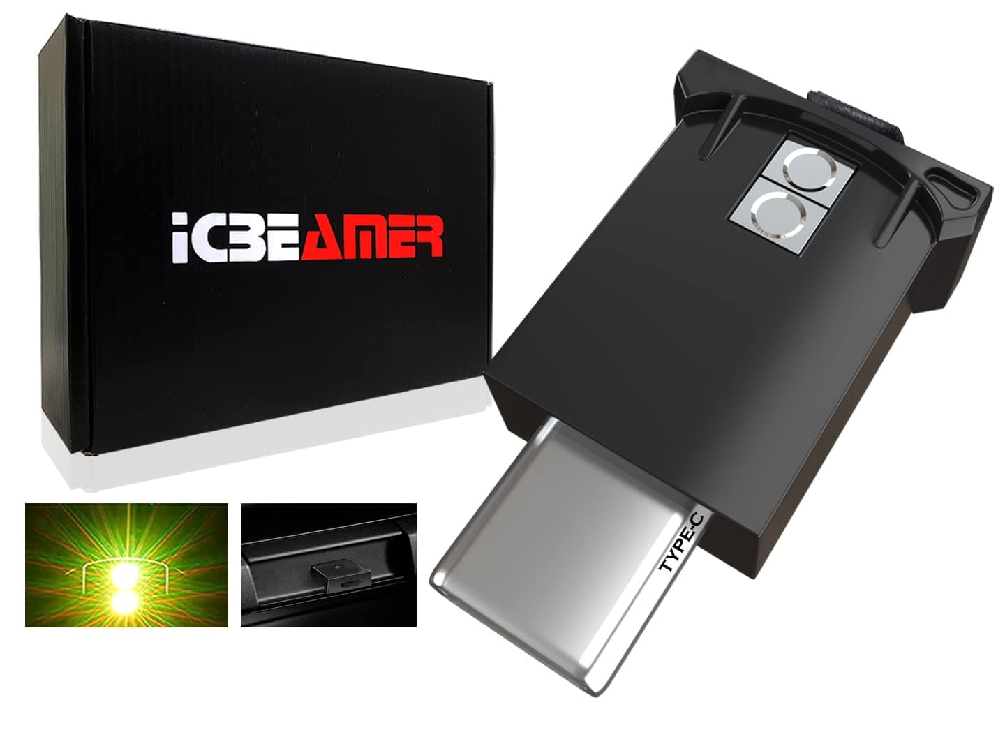 ICBEAMER Type C Adapters USB Atmosphere LED Light 1-Pack (Yellow) | Smart Interface Plug-in Miniature LED Night Light for Car, Trunk, Van, Pickup, Perfect for Ambiance