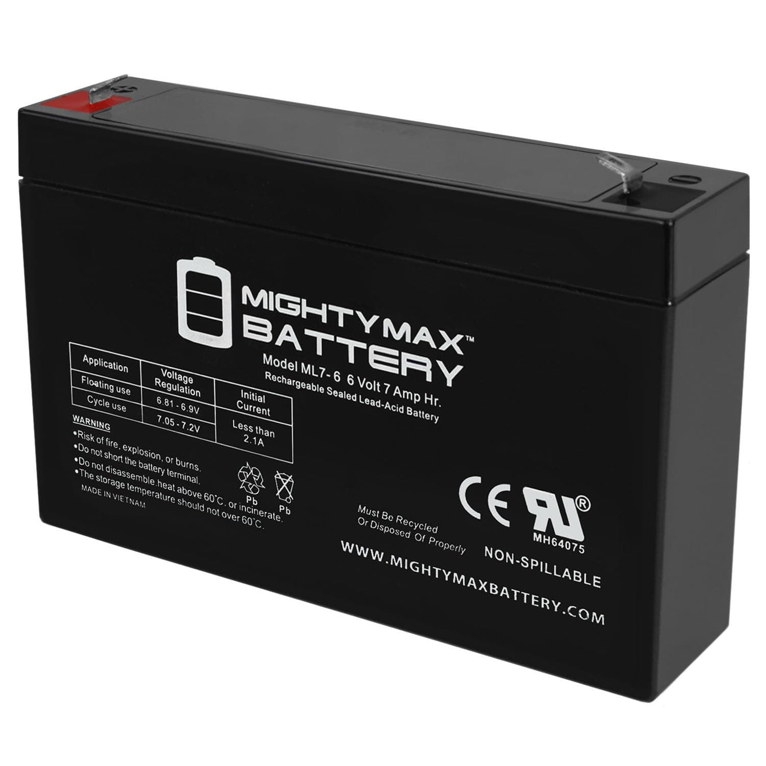 Mighty Max Battery 6V 7Ah SLA Replacement Battery for Long Way LW-3FM7.6