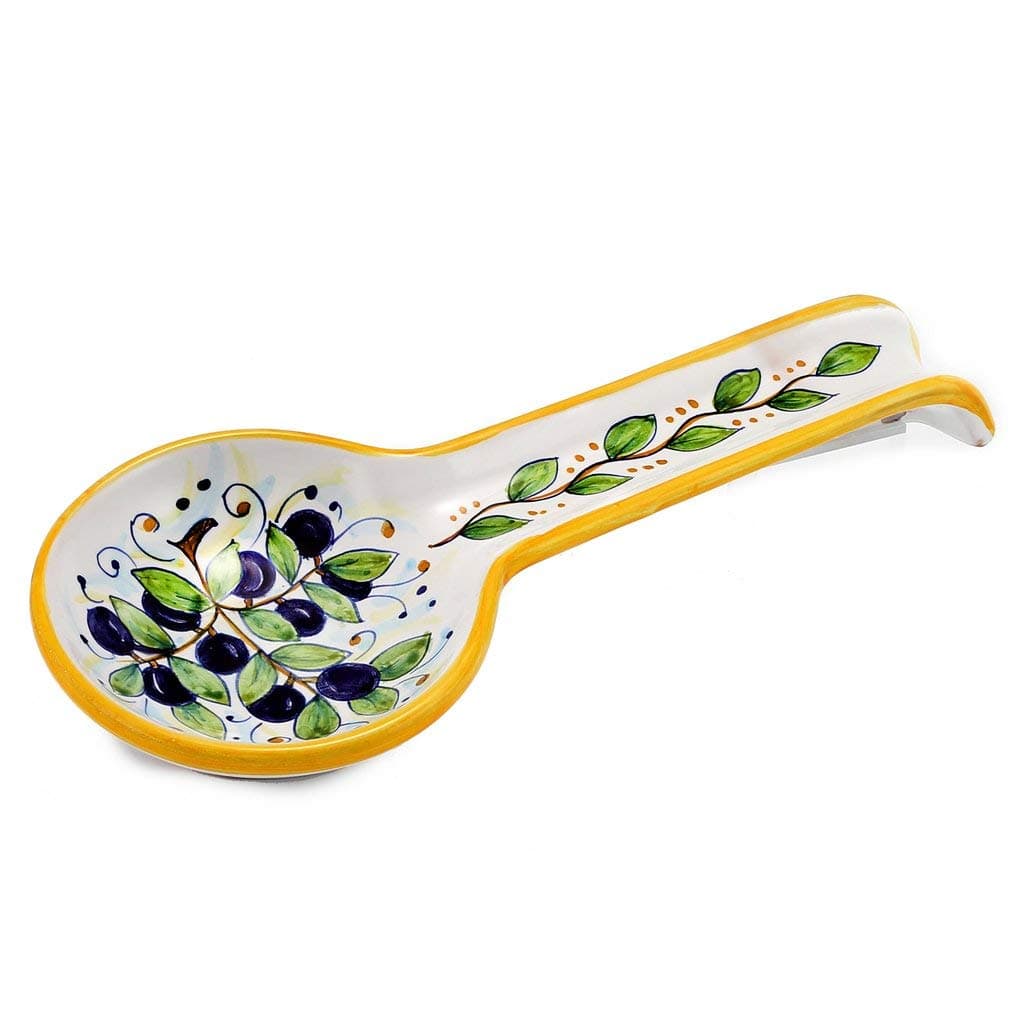 Deruta: Spoon rest OLIVE (also wall hung) [#7010/B-SEG] - Authentic hand-painted in Italy. Original design. Shipped from the USA with a Certificate of Authenticity.