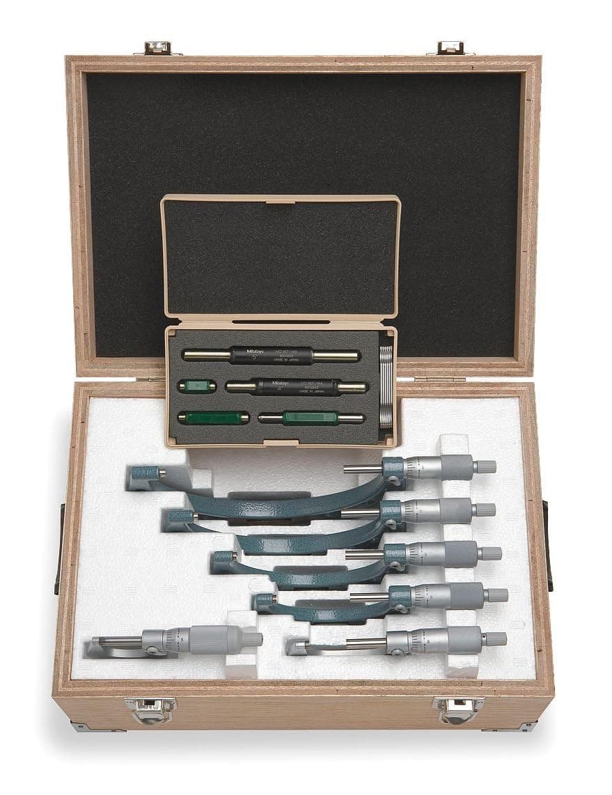 103-907-40 Outside Micrometer Set with Standards, 0-6" Range, 0.0001" Resolution, 6 Pieces