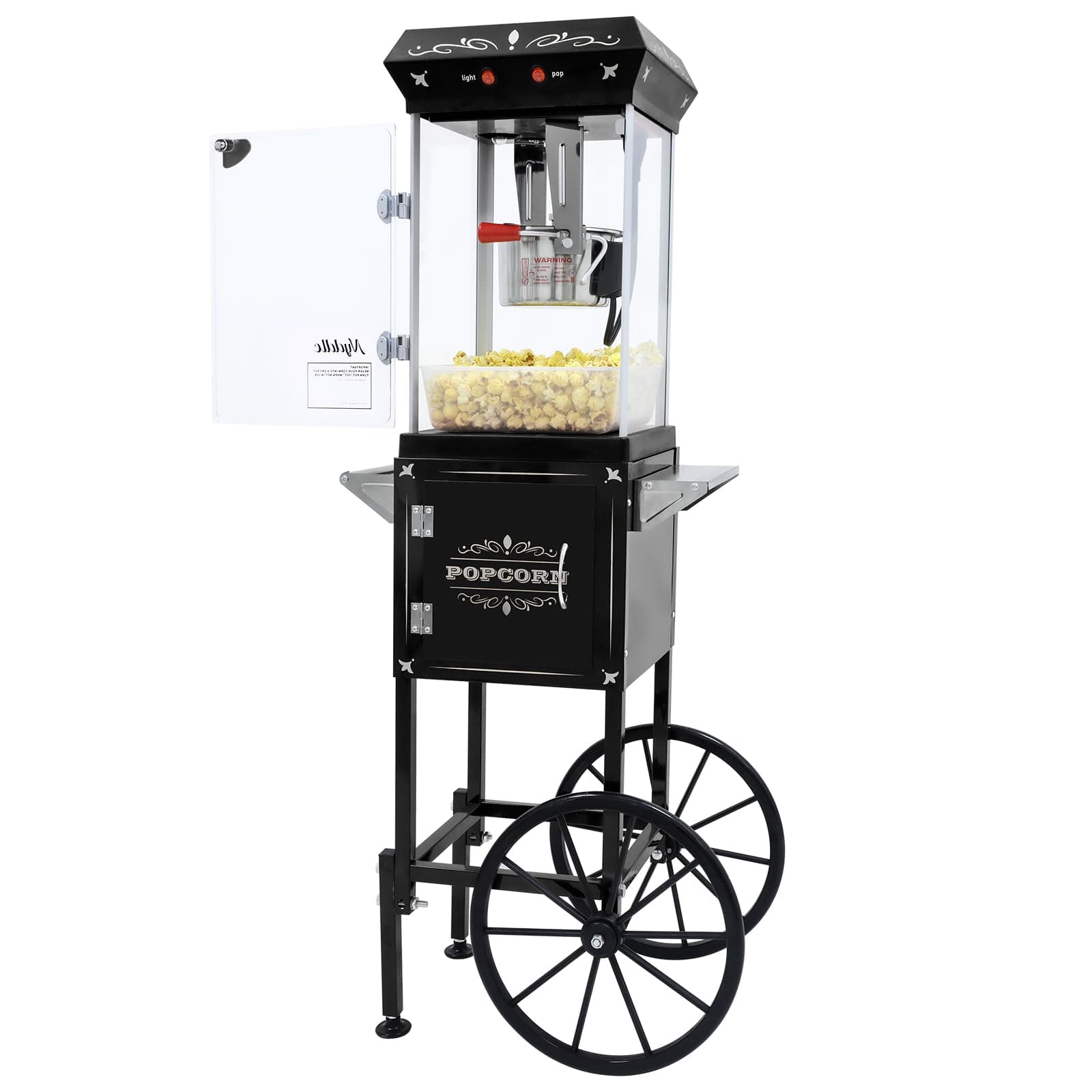 Popcorn Machine Maker With 8 Oz Kettle Makes Up to 32 Cups Popcorn Machine Cart Vintage-Style Popper on Wheels Popcorn Machines for Home (Black)