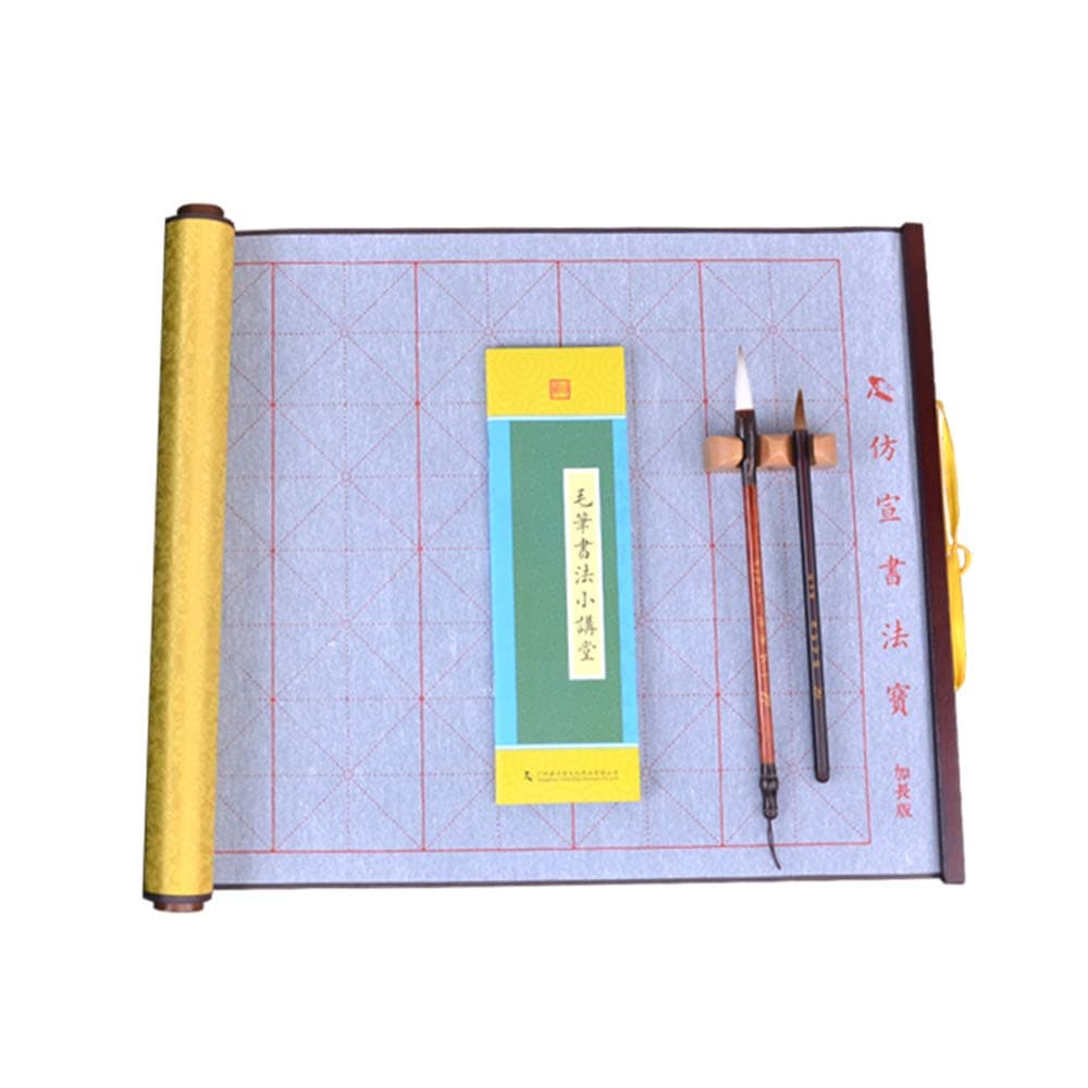 No Ink Needed Eco-friendly Chinese Calligraphy Embroidery Magic Scroll Set with 2 Calligraphy Brushes for Learner 38cmx110cm