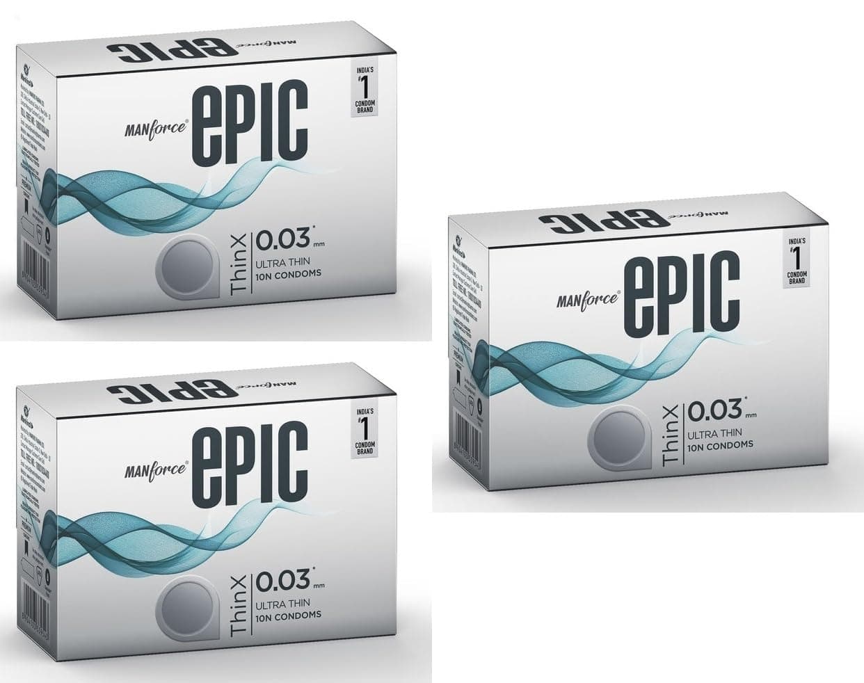 Epic ThinX Ultra Thin Condoms for Men - 10 Count| 0.03mm| Vegan| No Harsh Chemicals| With Disposable Pouch| Easy Peel Pack x Pack of 3