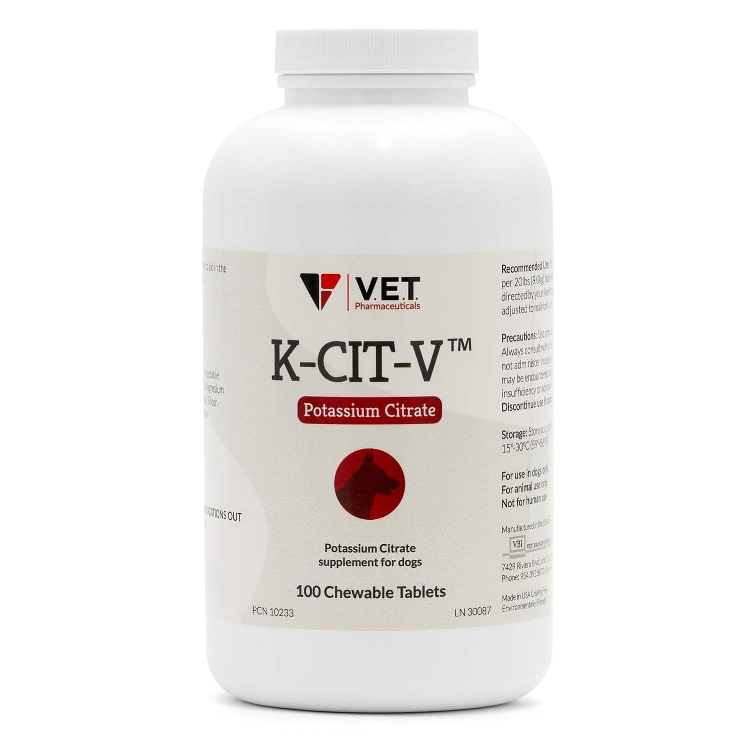 V.T.E. Inc. VET K-Cit-V 100 Count Chewable Potassium Citrate Tablets