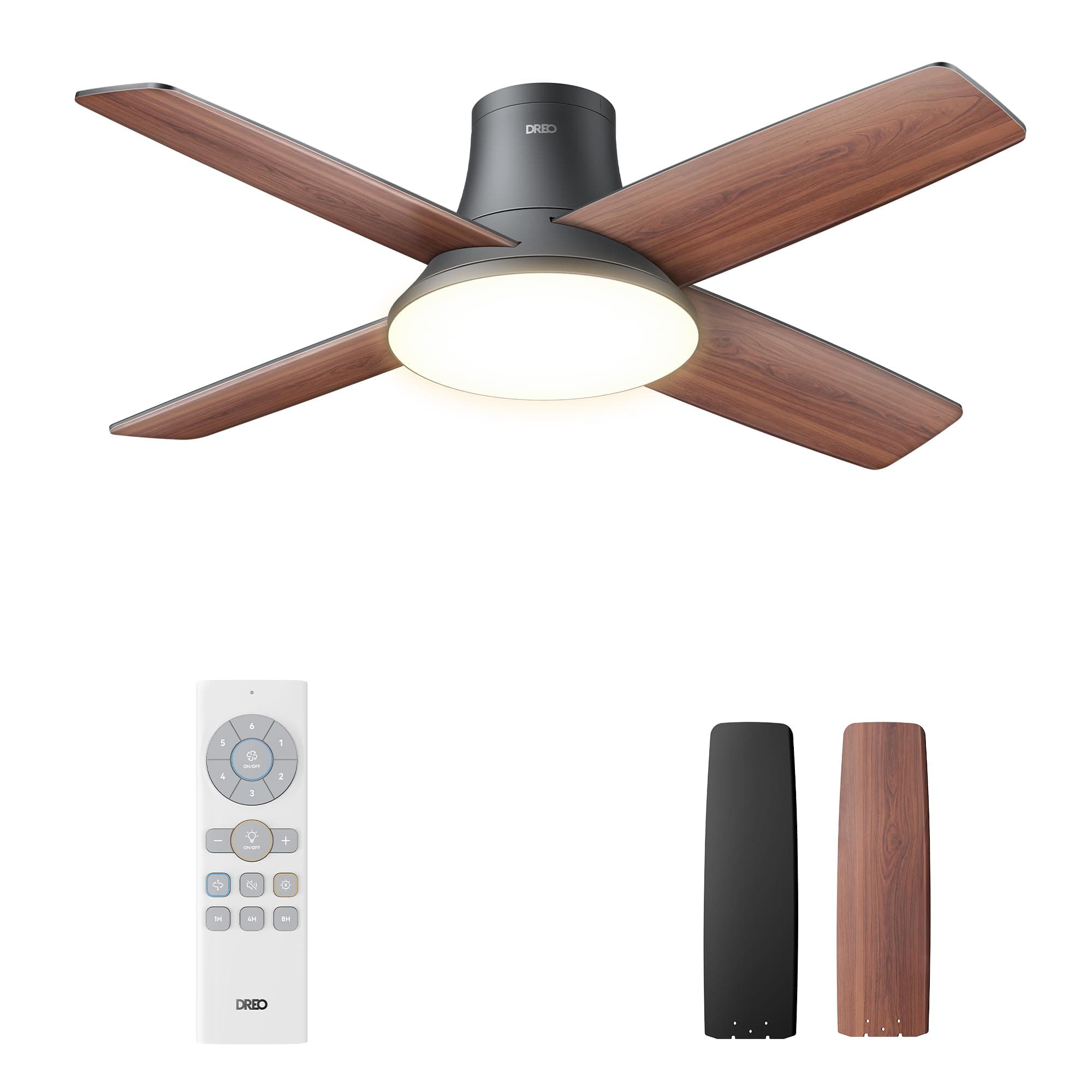 Silent Ceiling Fan with LED Light, 112 cm, Reversible, 5CCT, 6 Speed, Easy to Install, Timer, Surface Mount, Remote Control, Black