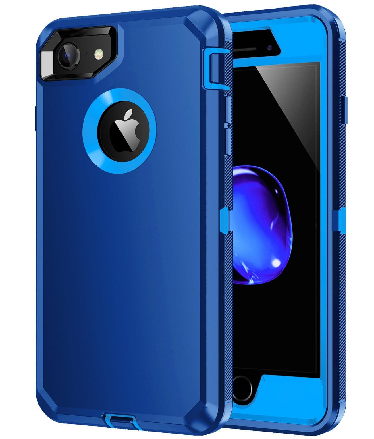 for iPhone 8 Case,iPhone 7 Case,[Built in Screen Protector] Heavy Duty Shockproof Dust/Drop Proof [3 Layers] Full Body Protection Rugged Cover Case,Blue
