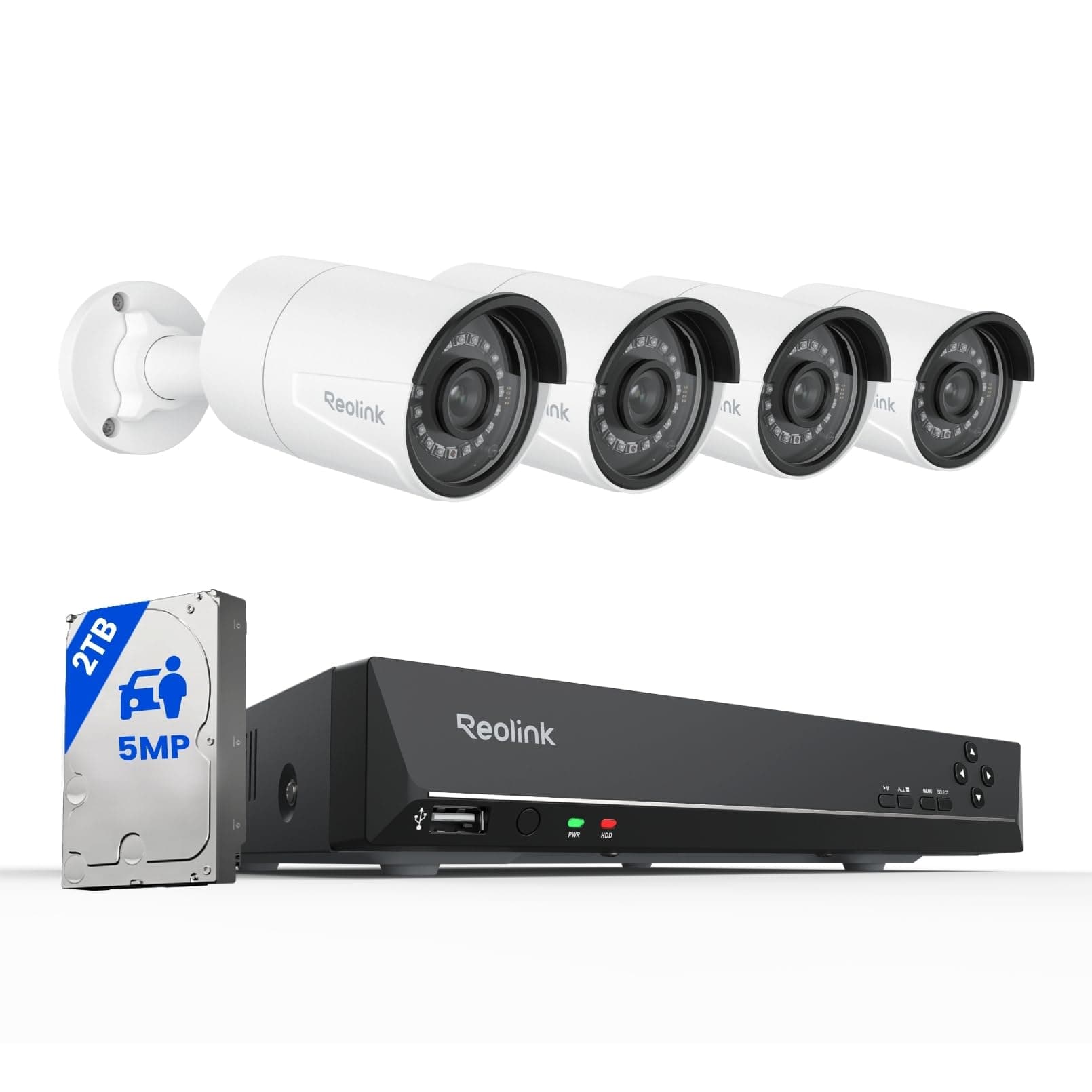 4K 8CH NVR CCTV Camera System, 4X 5MP Security Camera Outdoor with Person Vehicle Detection, 2TB HDD for 24/7 Recording, UHD PoE IP Cameras Night Vision Audio Email App Alerts, RLK8-410B4-5MP