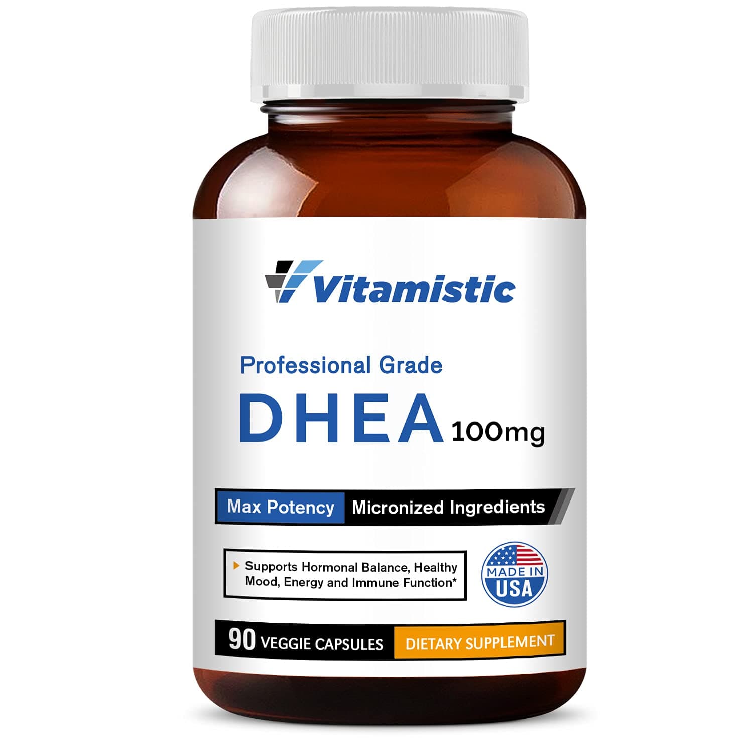 DHEA 100mg 90 Veggie Capsules, Micronized for High Absorption and Max Potency, Hormone Balance Formula, Non-GMO Gluten Free Dairy Soy Free, Supports Energy, Healthy Mood and Immune Function