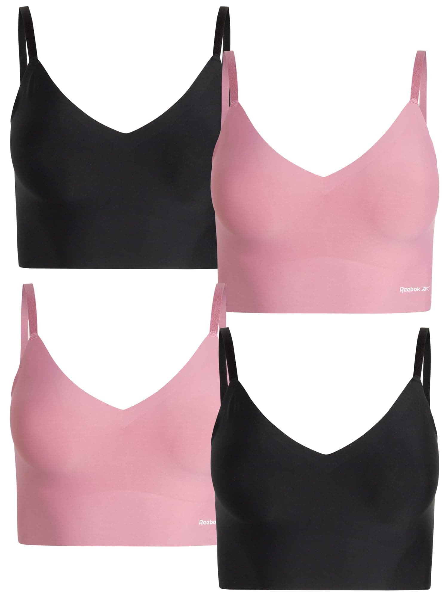 Reebok Womens Everyday Bras - 2 Pack or 4 Pack Soft Stretch Longline Ladies Bralettes Performance Wireless Bras for Women