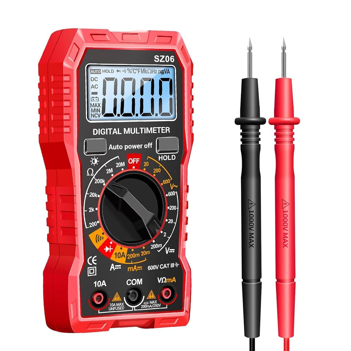 Serplex® Professional Multimeter Auto Voltmeter - Digital Tester for AC/DC Voltage, DC Current, Resistance & Diodes with LCD Display & Non-Contact Safety, Ideal for Electricians & DIY
