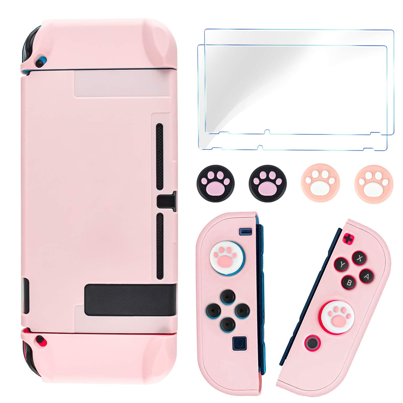 DLseego Switch Full Protective Case Cover Design for Nintendo Switch Joy-Con Controllers with Glass Screen Protector, Anti-Scratch [Baby Skin Touch] Grip Cover - Pink