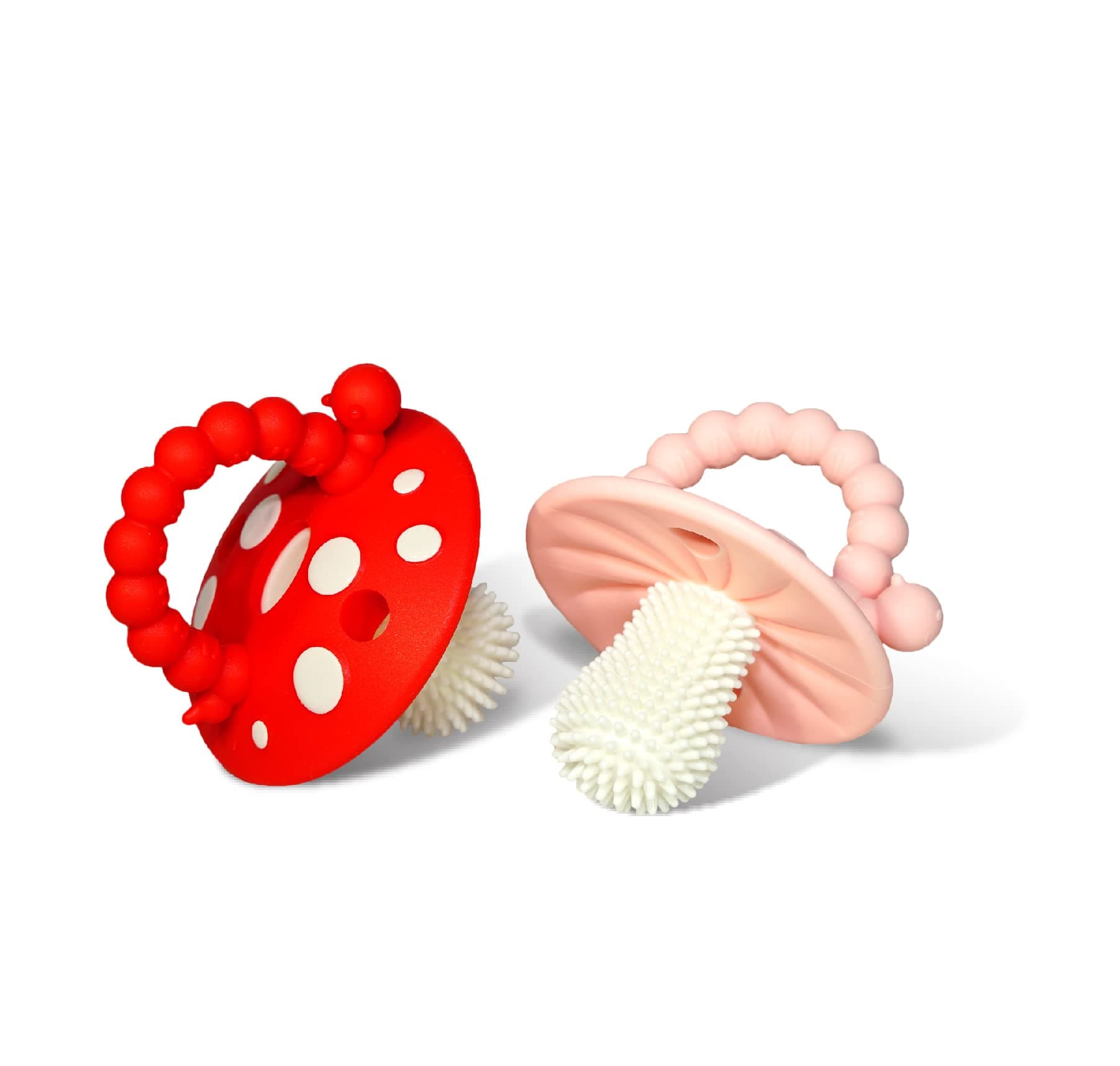 Chompy Teether for Infant & Baby 3M+ Teether Toy with Massaging Bristles for Teething Relief Pacifier - Soothes Sore Gums - Hands-Free & Easy-to-Hold Teether, BPA Free - RED/Pink