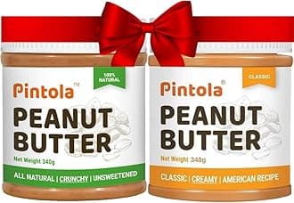 Pintola Peanut Butter Combo pack of All Natural Crunchy + Classic Creamy (340g (pack of 2) High Protein | Gluten Free | Vegan | Cholesterol Free