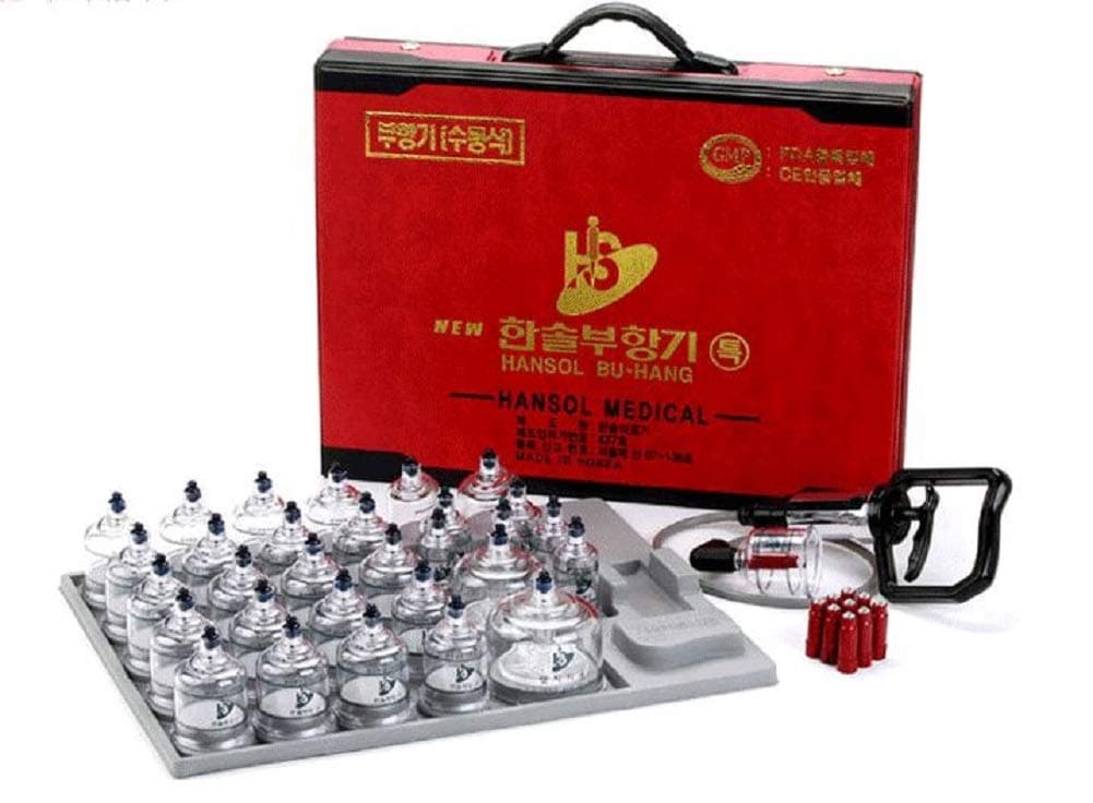 Professional Cupping Therapy 30 Cups Set with pumping handle and Extension Tube & English Manual (Made in Korea)