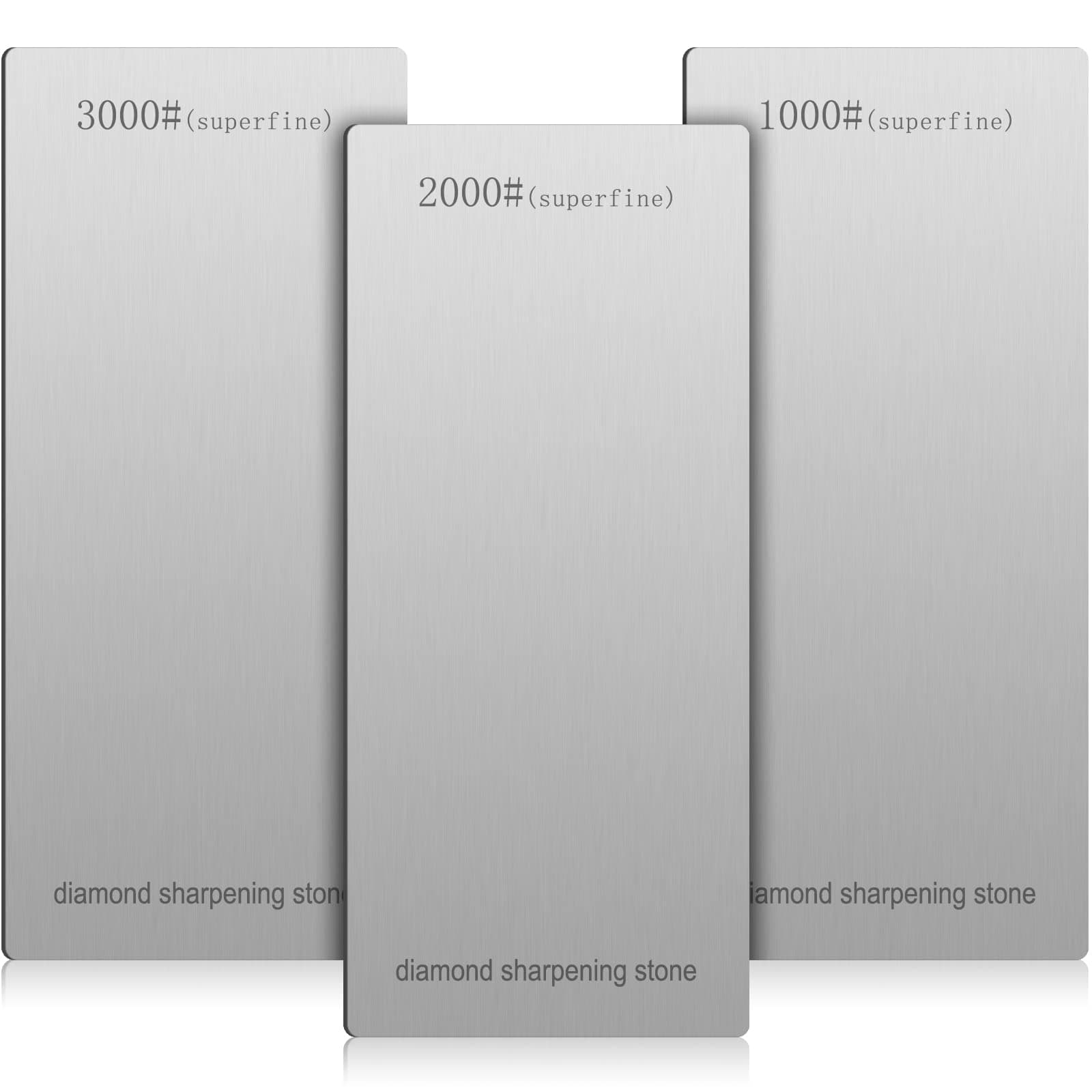 3 Pieces Diamond Sharpening Stone Diamond Knife Sharpener Plate Honing Whetstone for Kitchen Sharpening Dull, Blunt or Tired Edges (1000/2000/ 3000 Grit)