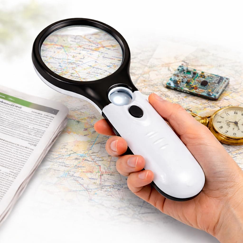3 LED Light 3X & 45x Handheld Magnifier, Reading Magnifying Glass Lens Jewelry Loupe, Book and Newspaper Reading, Insect and Hobby Observation, Magnifier Glass with Light with 1 Year Warranty