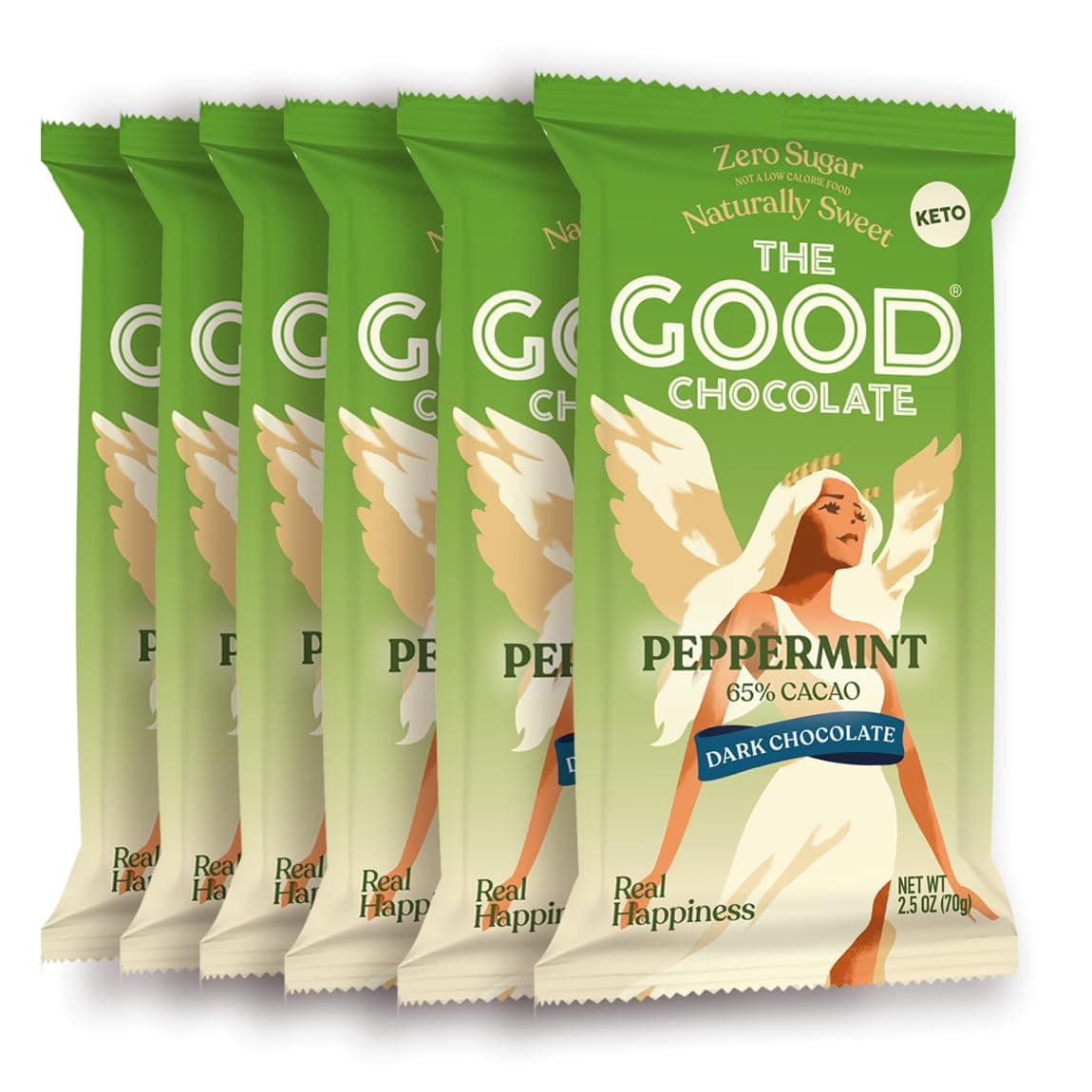 Peppermint Dark Chocolate Bars with Zero Sugar & Lower Net Carbs – Keto Chocolate Bar with Lower Calories, All Natural and Non-GMO Keto Snacks, 2.5 oz (6 Bars Value Pack)