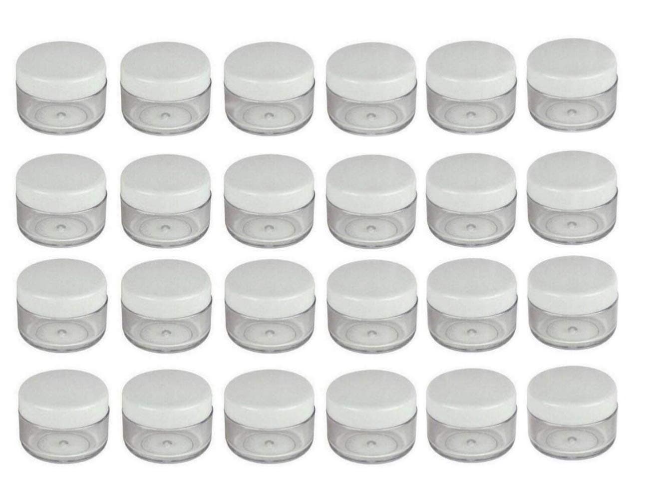 24PCS 15 Gram 15ml 0.5oz Refillable Clear Empty Plastic Cosmetic Containers Jars with White Plastic Screw Cap Lid for Lotions Creams Nail Powder Eye Shadow Makeup Sample Bottles
