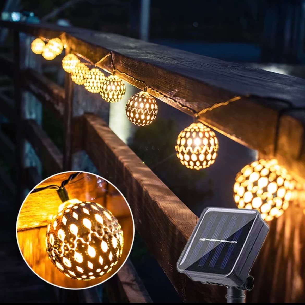 Solar Light Outdoor Moroccan String 30 LED Globe Garden Hanging Lamp Decorative For Party Wedding Christmas Decor Holiday Lighting (Warm)