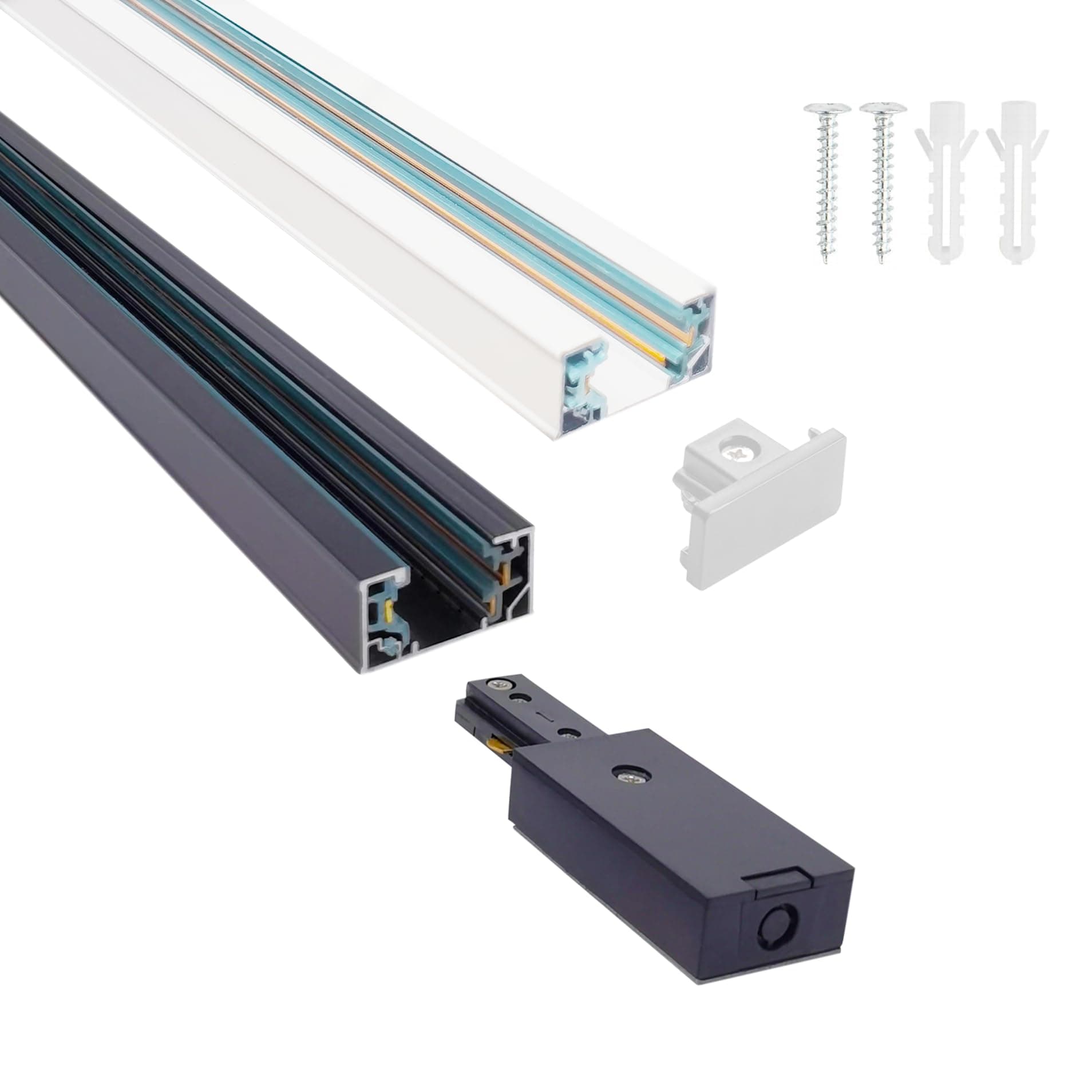 H Track Lighting Rails Kit 120V 5FT 3-Wire H Type Single Circuit with End Caps and Live End Feed Connector, Mounting Hardware (White)