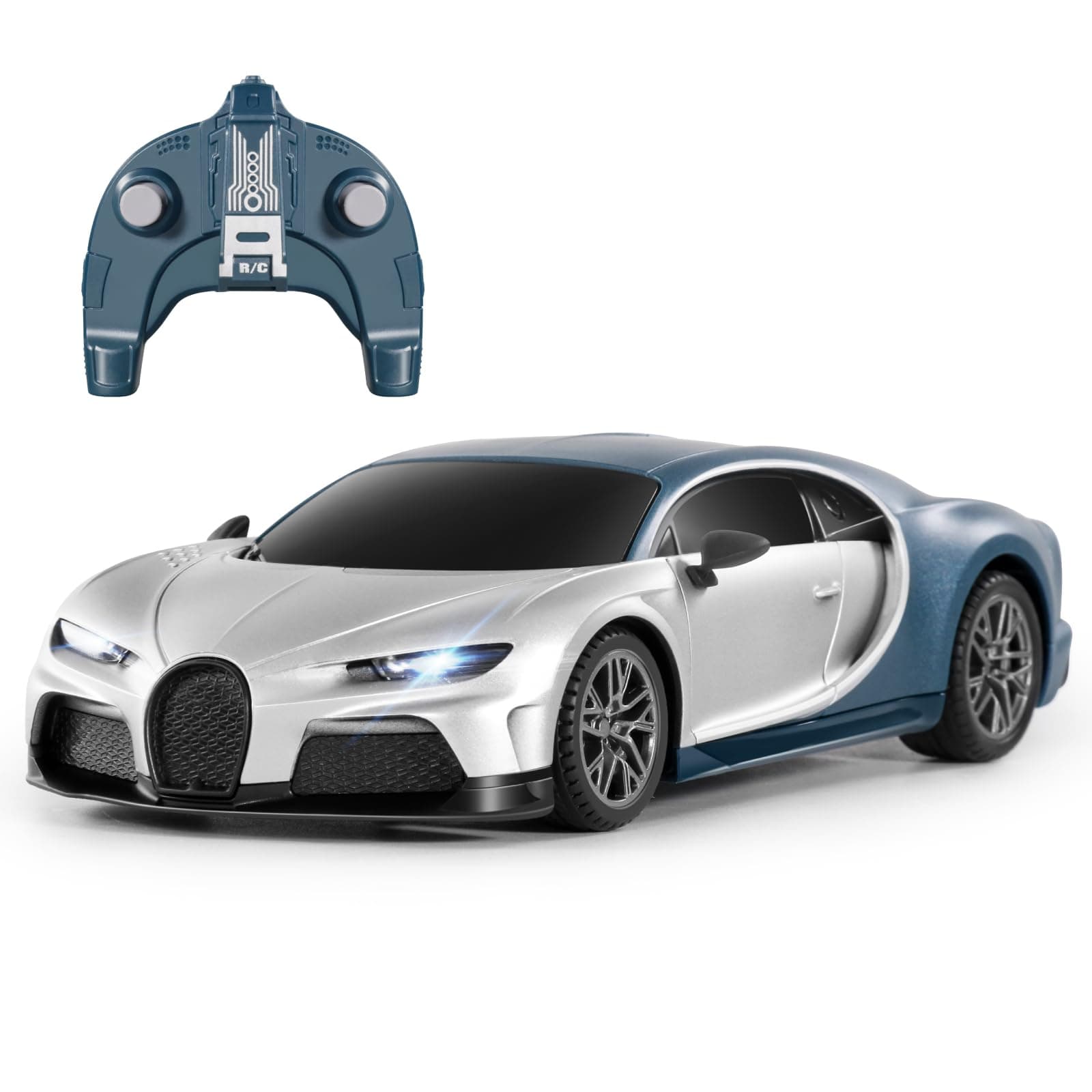 Remote Control Car - 1/24 Scale Fast Rc Race Car, Bugatti Chiron 3.7V 500 mAh Toys with Headlight, Racing Hobby Model Birthday Ideal Gifts for Adults Kids Boys Age 6 7 8 9 10 Year Old