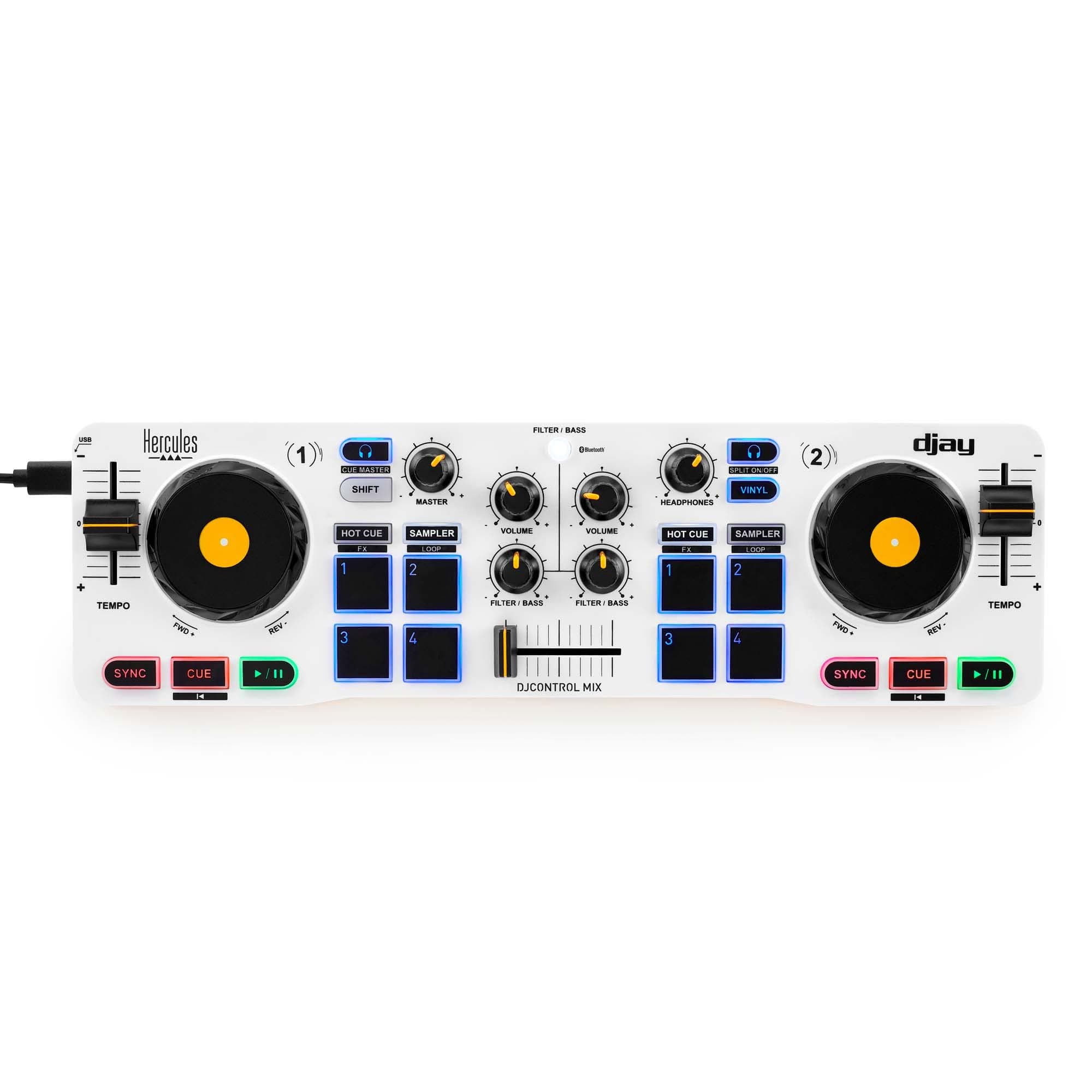 Hercules DJControl Mix – Compact DJ Controller with Built-In Soundcard, Performance Pads, and DJUCED Software for iOS & Android